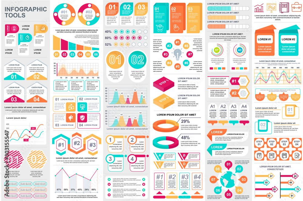 Poster Bundle infographic elements data visualization vector design template. Can be used for steps, business processes, workflow, diagram, flowchart concept, timeline, marketing icons, info graphics.