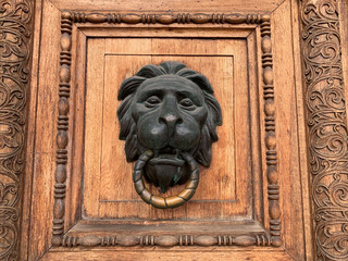  Fragment of ancient wooden front door of the Main Historical Museum, Moscow, Russia