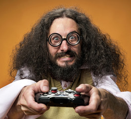 Closeup portrait of a bizarre gamer © majdansky
