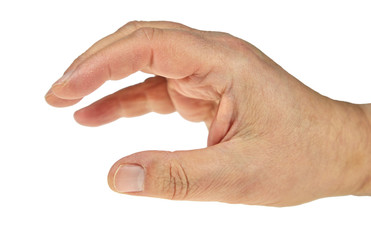 Eine geöffnete Hand vor weißem Hintergrund.