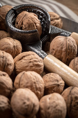 Whole nuts in a metal container.