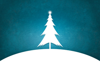 Illustration of Christmas Trees standing a snowy landscape.