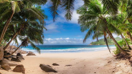 Obraz na płótnie Canvas Panoramic view of tropical exotic beach 