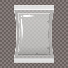 Plastic packaging sachet, bag transparent empty vacuum container mockup