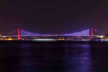 Fototapeta na wymiar The Bosphorus Bridge or the 15 July Martyr's bridge, night panorama, Istanbul