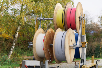 Cable drums with fiber optic cable for high speed internet