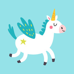 Cute unicorn character design. - obrazy, fototapety, plakaty