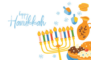 Jewish holiday Hanukkah cute banner design.