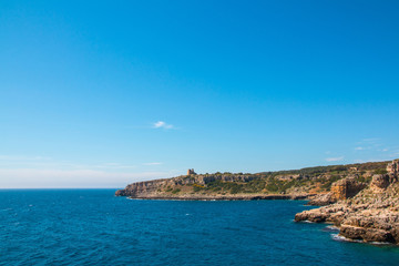 Watchtower near ionian sea (Uluzzo tower in Porto Selvaggio) Apulia, Salento, Italy