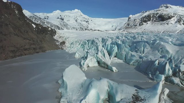 Aerial view of the Sv nafellsj kull glacier in sunny weather. The beginning of spring in Iceland