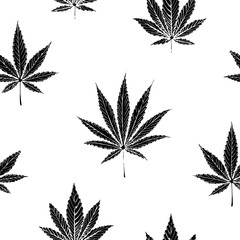 Cannabis and Marijuana leaves, seamless pattern