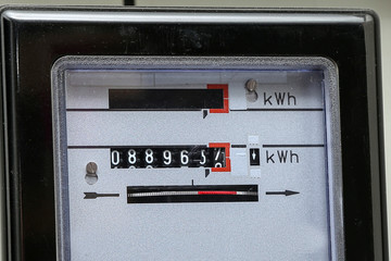 Electric energy meter old electromechanical type close-up