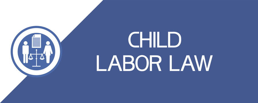 Child labor laws. Image of a boy and a girl on the background of weights and a paper document.
