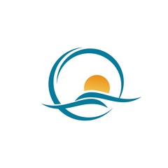 Fototapeta premium tropical sunset in the ocean for tourism vector illustration design