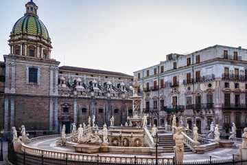 Fototapeta na wymiar Fountain of shame on baroque Piazza Pretoria, Palermo, Sicily, Italy
