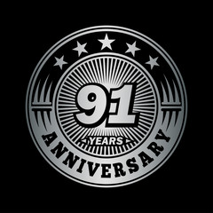 91 years anniversary celebration logo design. Vector and illustration.