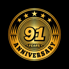 91 years anniversary celebration logo design. Vector and illustration.