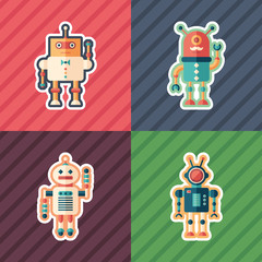 Smart robots flat icon set with color backgrounds.