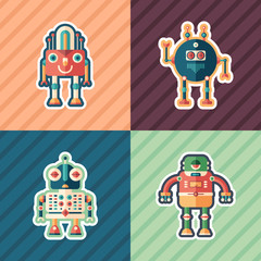 Scientific robots flat icon set with color backgrounds.