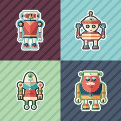 Funny robots flat icon set with color backgrounds.