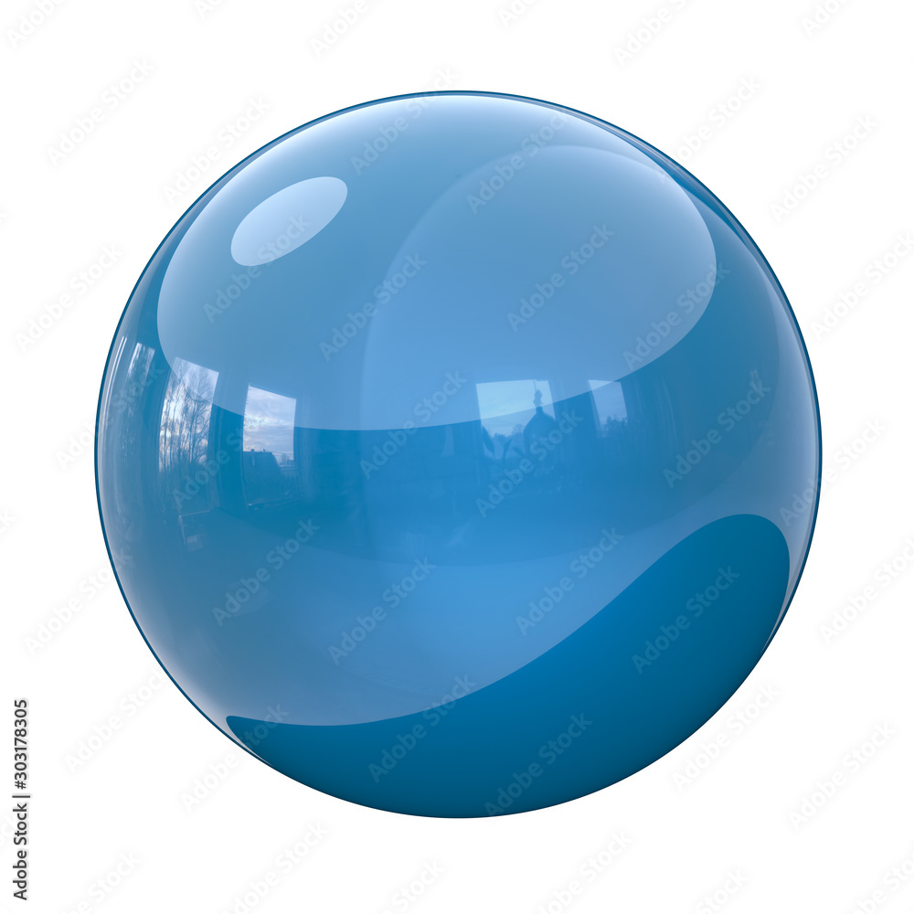 Wall mural blue ball sphere button 3d illustration isolated om white background