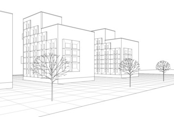 37 719 Building Exterior Abstract Drawing Wall Murals Canvas