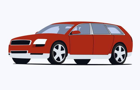 Station wagon red realistic vector illustration isolated