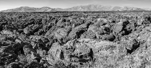 Craters of the moon lava field in black and white
