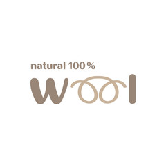 Natural 100% wool logo, label element. Isolated vector illustration for threads, yarn, clothes