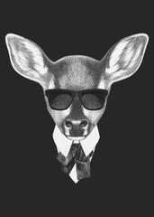 Portrait of Fawn in suit. Hand-drawn illustration. Vector isolated elements.	