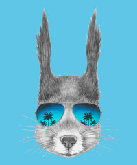 Portrait of Squirrel with sunglasses. Hand-drawn illustration. Vector isolated elements.	