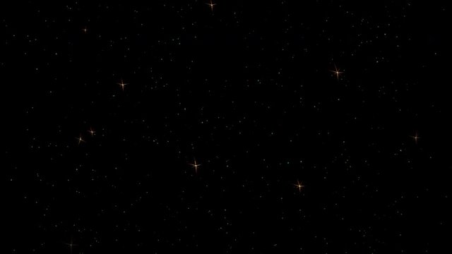 Abstract animation multicolored moving shiny particles and stars in space. Tunnel in universe multicolored dust with stars on black background. Seamless loop with Alpha Channel Pro Res 4444