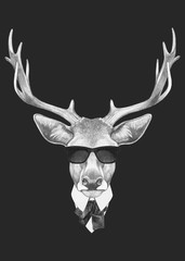 Portrait of Deer in suit. Hand-drawn illustration. Vector isolated elements.	