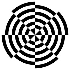 Black and white circular stripes illusive optical art, vector design