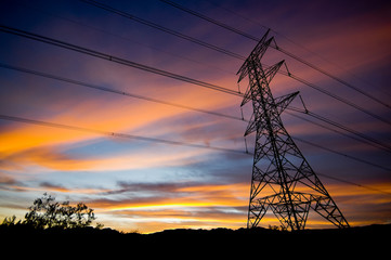 Power Pylon at Sunset 2840Power Pylons and Electricity transmission wires with clouds at sunset