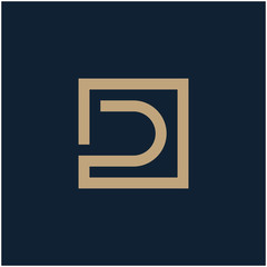 initial letter D geometric with square frame line art. Suitable for business consulting, studio, room, group, decoration, building, concept design. - vector