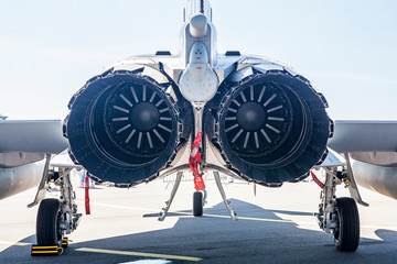 View of the outlets of military jet engines