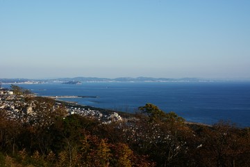 A distant view of the Japanese tourist attraction “Enoshima”.