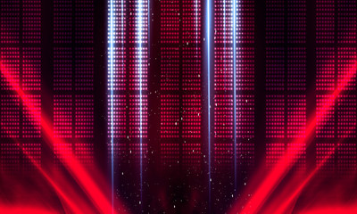 Background of empty stage show. Neon light and laser show. Laser futuristic shapes on a dark...