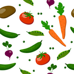  Seamless pattern: isolated vegetables on a white background. flat vector. illustration