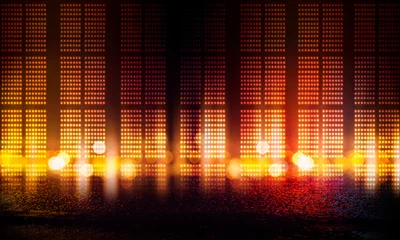 Rolgordijnen Background of empty stage show. Neon light and laser show. Laser futuristic shapes on a dark background. Abstract dark background with neon glow © MiaStendal