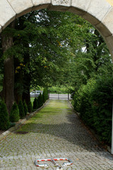 entrance to the old park and path between the trees