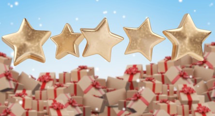 Star Rating zero up to five pile of Christmas gifts 3d-illustration