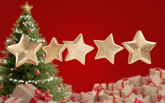 Star Rating zero up to five pile of Christmas gifts 3d-illustration