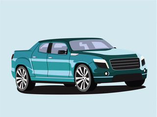 Fototapeta na wymiar Pickup green realistic vector illustration isolated