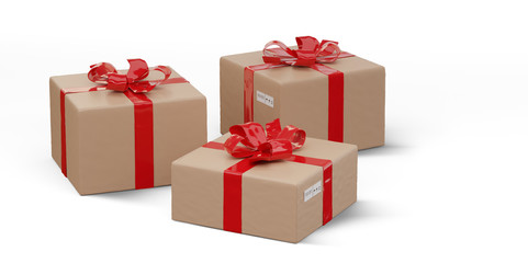 Obraz premium pile of wrapped christmas presents as postal parcel packages 3d-illustration