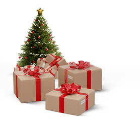 pile of wrapped christmas presents as postal parcel packages 3d-illustration