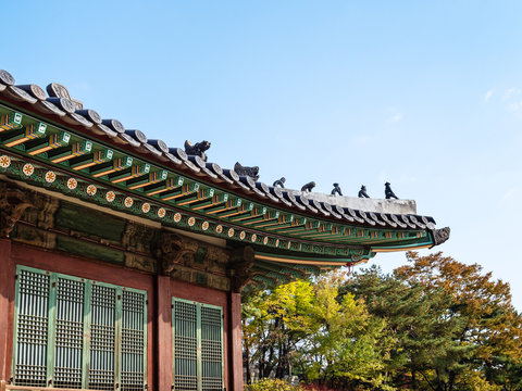 decor of roof in Changgyeong Palace in Seoul