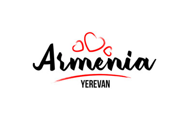 Armenia country with red love heart and its capital Yerevan creative typography logo design