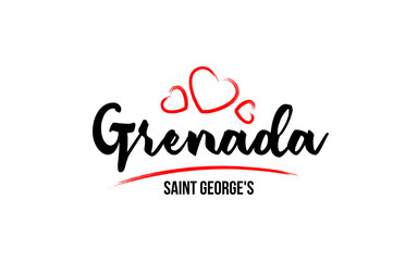 Grenada country with red love heart and its capital Saint George's creative typography logo design